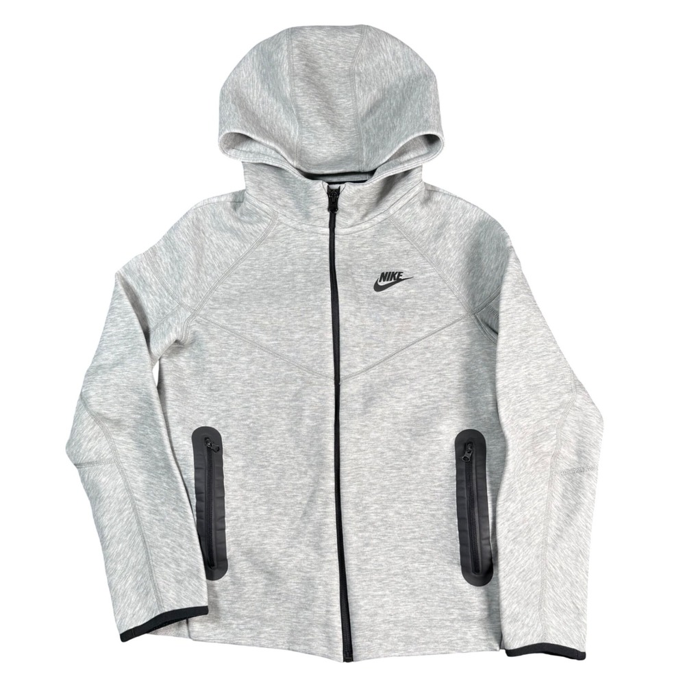Nike Tech Fleece Full Zip Hoodie Boys Large Grey Heather Bonded Pockets FD3285